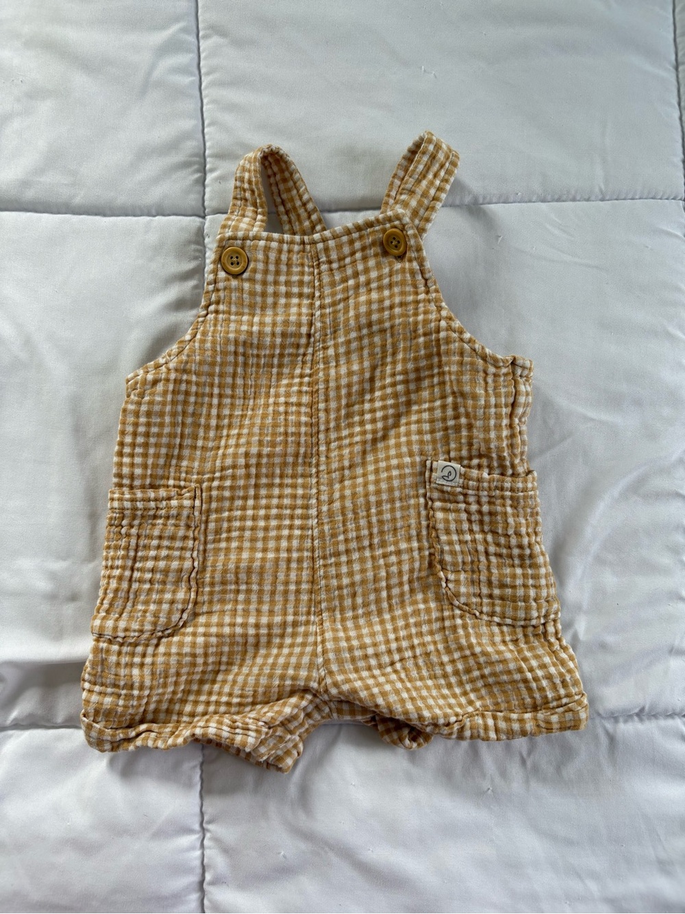 Gingham Mustard Baby Overalls Shorts - Kids Bottoms